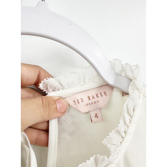 Ted Baker Luceal Ivory Pink Thistle Floral Print Long Sleeve Blouse Size 4/Large - Picture 6 of 7